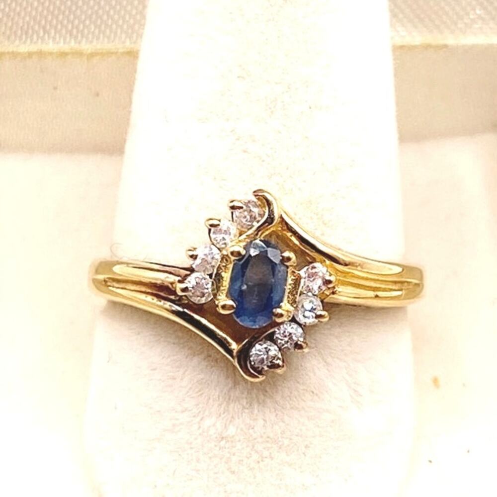 Gold Vermeil Sterling Silver and Blue Sapphire Ring Size 7.5